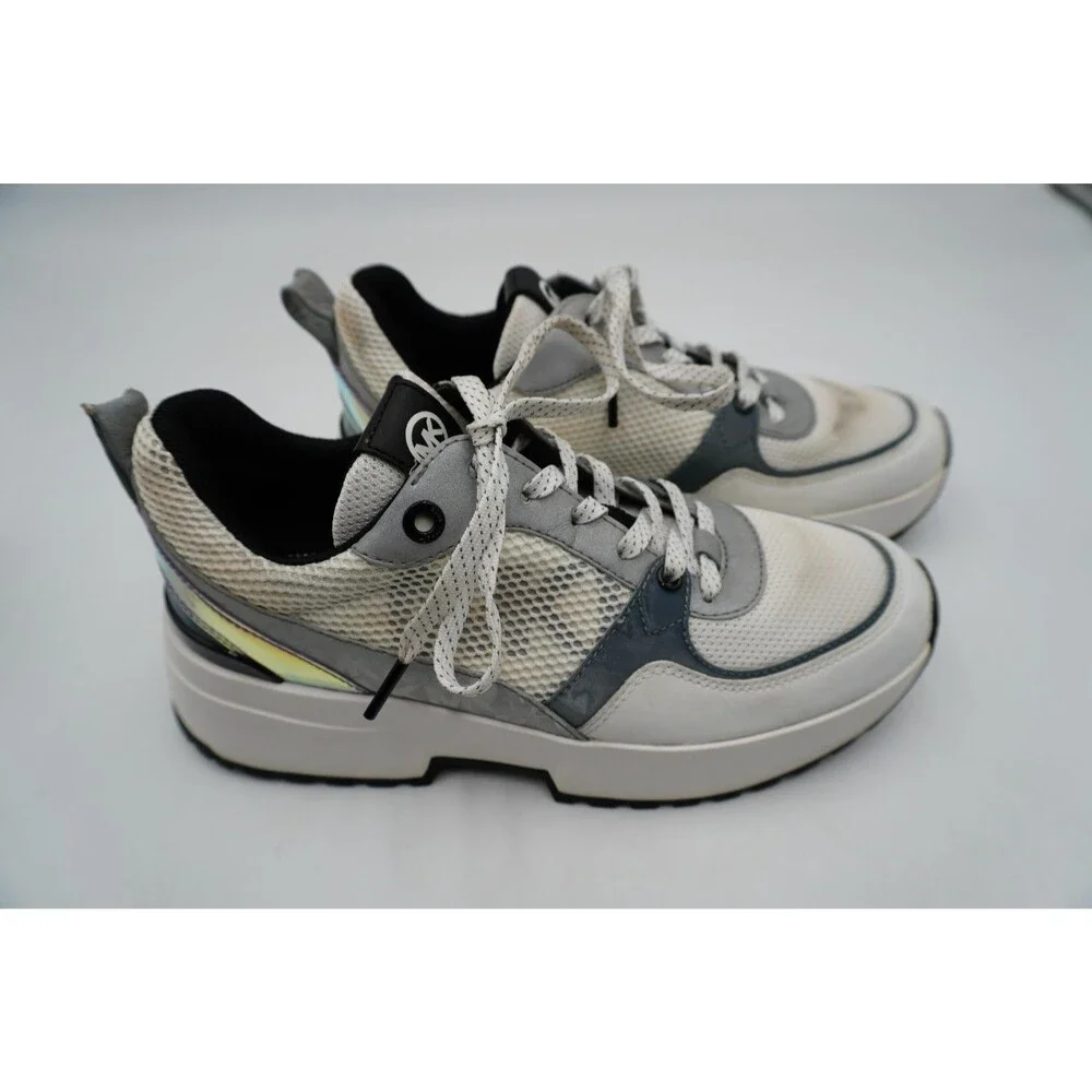 Michael Kors Ballard Trainer Sneakers Optic White & Grey Mesh & Leather Size 8M